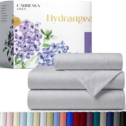 Carressa Linen 600 Series Cotton Twin Sheets Set, 16" Deep Pocket, Silver
