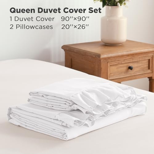 Andency White Ruffle Duvet Cover Queen, Shabby Chic Farmhouse Bedding Set