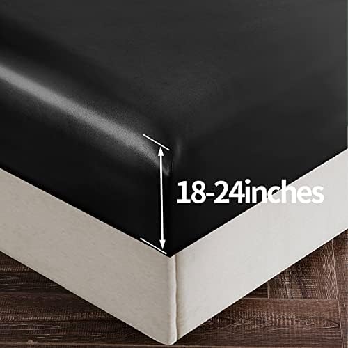 SiinvdaBZX 4Pcs Extra Deep Pocket Satin Sheet Set Queen Size, Black