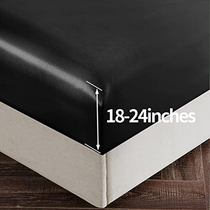 SiinvdaBZX 4Pcs Extra Deep Pocket Satin Sheet Set Queen Size, Black