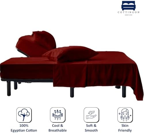 4 Piece Flex Head King Sheet Set 34" Top, 100% Egyptian Cotton, Burgundy