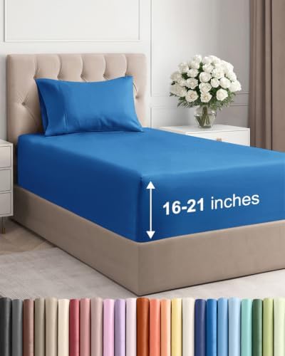 Extra Deep Pocket Twin Size Sheet Set - Breathable & Cooling - Royal Blue