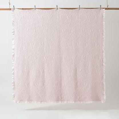 HORIMOTE HOME Pink Ruffled Quilt King Size, Stone-Washed Microfiber Lightweight Crinkled Farmhouse Rustic Shabby Chic Bedding Set, 3 Pieces Reversible Bedspread with Pillow Shams for All Season