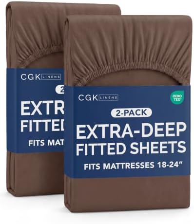 CGK Linens 2 Pack Extra Deep King Fitted Sheets - Brown
