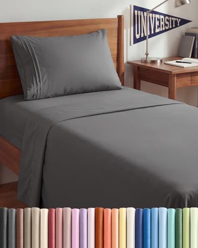 Twin XL 3 Piece Sheet Set - College Dorm Room Essentials - Dark Grey