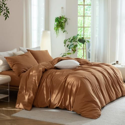 JIYUAN Queen Washed Cotton Duvet Cover Set, 3-Piece, Relaxed Linen Feel