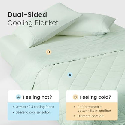 Cozy Bliss Cooling Throw Blanket for Hot Sleepers 50"x70", Q-Max 0.45 Cooling Comfort, Cold Blankets for Night Sweats Sleeping, Ultra-Cool Lightweight Breathable Summer Blanket for Couch Bed, Green