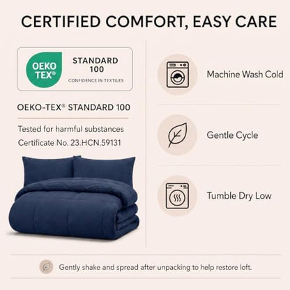CozyLux Oversized King Comforter Set Navy Blue - 7 Pieces Bed in a Bag