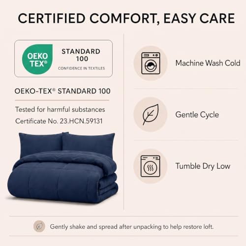CozyLux Super King Comforter Set Navy Blue - 7 Pieces Bed in a Bag