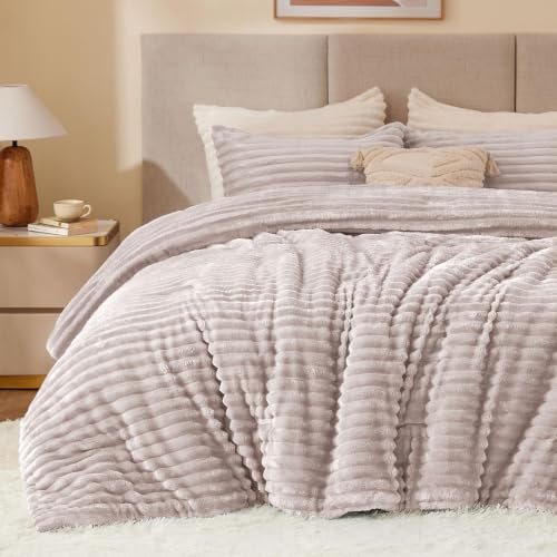 BEDELITE Fleece Full Comforter Set, Fluffy Bed Set, Lotus Pink