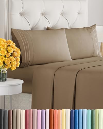 King Size 4 Piece Sheet Set - Ultra Soft & Cooling Sheets - Neutral Brown