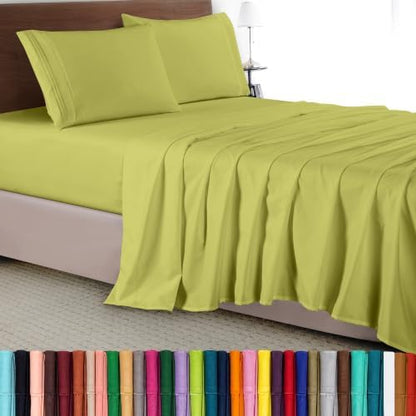 Elegant Comfort Luxury 4-Piece Bed Sheet Set - Luxury Bedding 1500 Thread Count Egyptian Quality Microfiber, Wrinkle Resistant Cool & Breathable, Easy Elastic Fitted, King, Pistachio Green