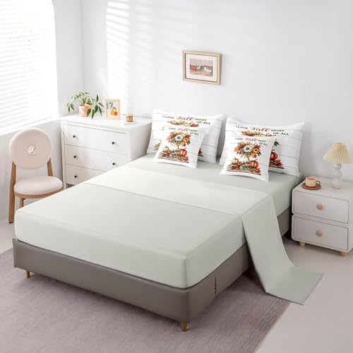 Erosebridal Rustic Farmhouse Bed in A Bag with Sheets for Kids Boys Girls Adults Fall Harvest Pumpkin Print Bedding Set Maple Leaf Book Print Queen Comforter Set 7 Piece Autumn Retro Bed Set