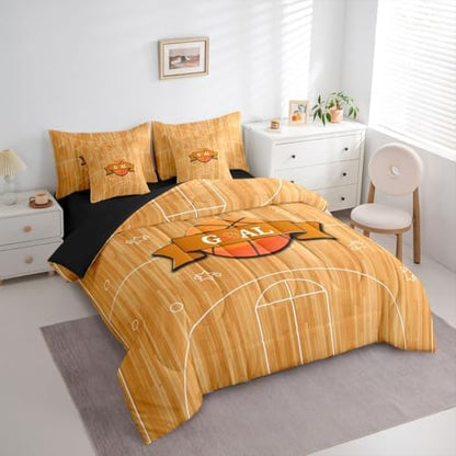 Erosebridal Boys Basketbal Gaming Pattern Boys Kids Orange 7 Piece Bedding Set Twin | Ball Games Sports Theme Comforter Set with Sheets Playground Bed in A Bag Geometric Bed Sets