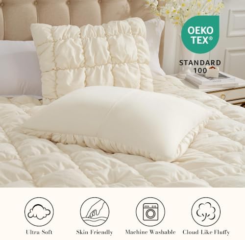 Amélie Home Queen Bubble Comforter Set, Soft, Beige, 3-Piece