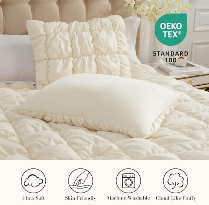 Amélie Home Queen Bubble Comforter Set, Soft, Beige, 3-Piece