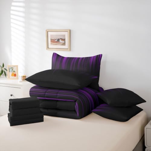 Feelyou Neon Purple Comforter Set with Sheets 7 Piece Full Size