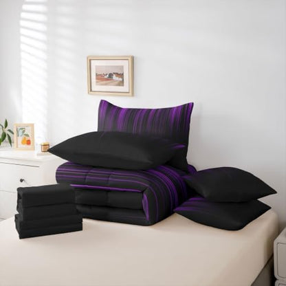 Feelyou Neon Purple Comforter Set Twin SizeGeometric 7 Pcs Bedding for Kids and AdultsOmbre Boys Girls Bed in a Bag Bed Sheet Sets with Fitted Sheet Pillowcases for Bedroom Bed Decor