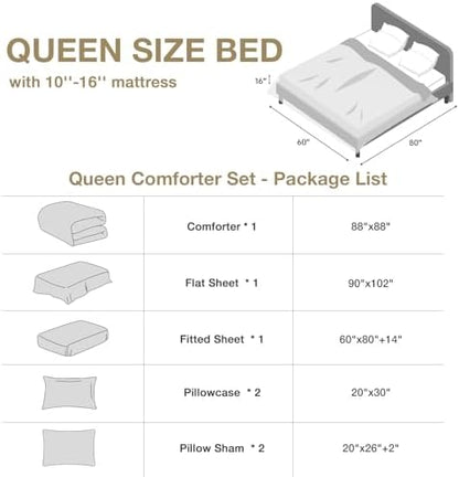 HYMOKEGE Rose Gold/Light Grey Queen Comforter Set Seersucker 7 Pieces, All Season Luxury Bed in a Bag Queen for Bedroom, Bedding Set with Comforter, Sheets, Pillowcases & Shams