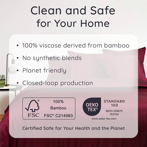 Bambaw Twin Sheets Set – 4-Piece Set of 100% Viscose Derived from Bamboo Sheets Twin Size, Cooling & Silky Soft, Breathable, Deep Pocket Fit, Stays Secure with Elastic Straps (Burgundy)