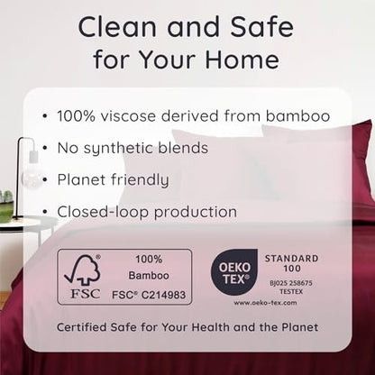 Bambaw Twin Sheets Set – 4-Piece Set of 100% Viscose Derived from Bamboo Sheets Twin Size, Cooling & Silky Soft, Breathable, Deep Pocket Fit, Stays Secure with Elastic Straps (Burgundy)