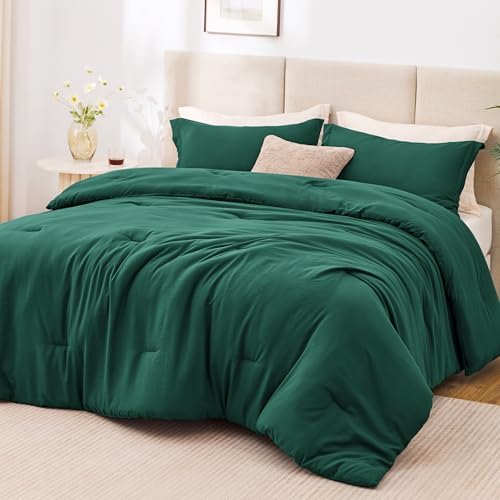 Love's cabin Dark Green Queen Comforter Set, 3-Piece Prewashed Bed Set