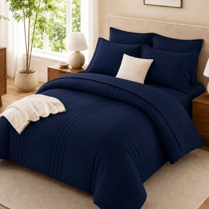 Twin XL Comforter Set with Sheets Navy Blue, 5 Pieces Bed in a Bag
