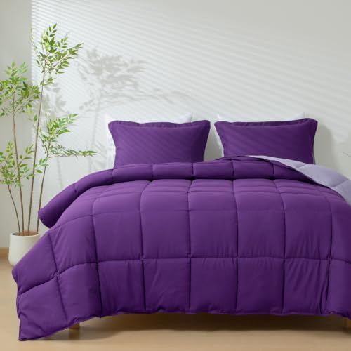 HIG 3pc Purple Queen Size Bedding Comforter Set Duvet Insert Blanket