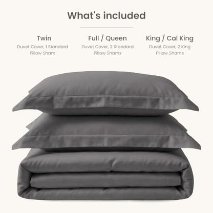 BIOWEAVES 100% Organic Cotton Full/Queen Duvet Cover Set, 3-Piece, 300 Thread Count Sateen Weave GOTS Certified Comforter Cover with Buttoned Closure and 2 Pillow Shams – Stone, 90x90 inches