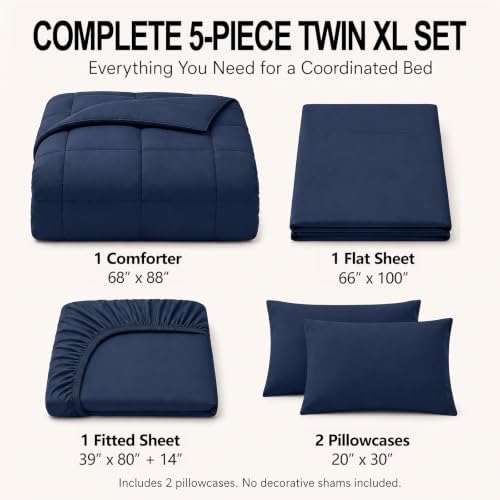 CozyLux Twin XL Comforter Set Navy Blue - 5 Pieces Twin XL Bed in a Bag