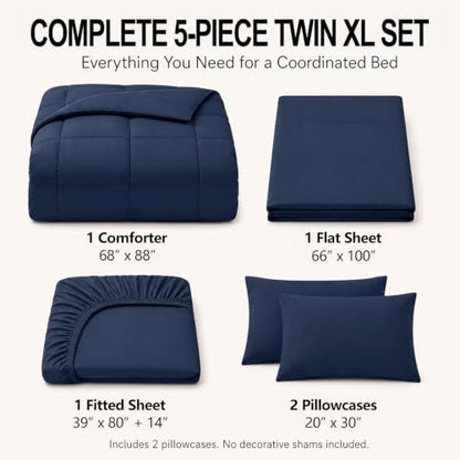 CozyLux Twin XL Comforter Set Navy Blue - 5 Pieces Twin XL Bed in a Bag