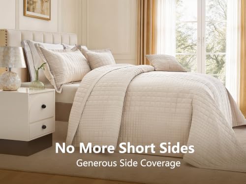 Oversized King Bedspreads 128x120, Grid Stitch, Taupe
