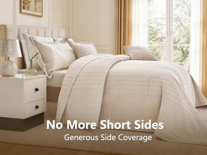 Oversized King Bedspreads 128x120, Grid Stitch, Taupe