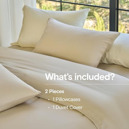 DOZ Duvet Cover Set, 100% Viscose derived from Bamboo, Organically Grown, Buttery Soft, Cooling Duvet Covers, High GSM, 1 Duvet Cover and 1 Pillowcase, 70"x90" (Sand, Twin/Twin XL)