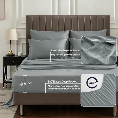 BEDELITE Twin XL Comforter Set 5 Pieces, Solid Dark Grey Bed in A Bag