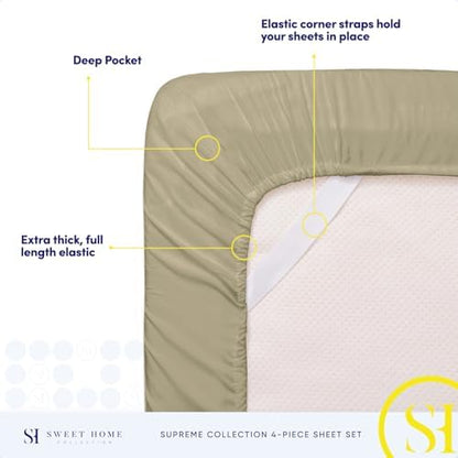 Twin Sheets - Breathable Luxury Sheets with Full Elastic & Secure Corner Straps Built In - 1800 Supreme Collection Extra Soft Deep Pocket Bedding Set, Sheet Set, Twin, Sage