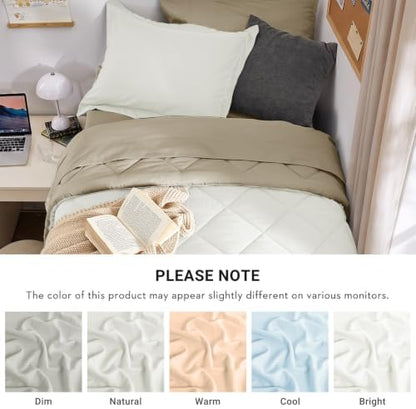 MUXHOMO 5 Pieces Twin XL Comforter Set, Reversible Bed in a Bag Twin XL Size, All Season Bedding Set with Comforter, Flat Sheet, Fitted Sheet, Pillowcases & Shams, Ivory & Khaki