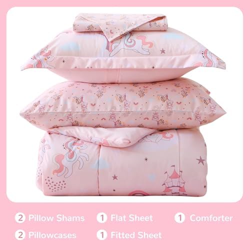 Viviland Kids Full Bedding Sets, Girls Comforter, Pink Unicorn
