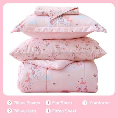 Viviland Kids Full Bedding Sets, Girls Comforter, Pink Unicorn
