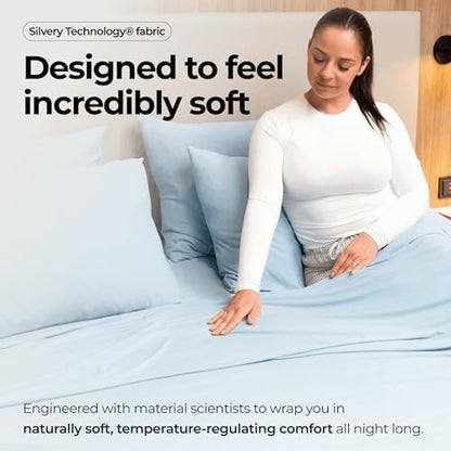 Silvery Silver Infused Bed Sheets Set - Ultra-Soft Temperature-Regulating Fabric with Self-Cleaning Technology™ that Stays Fresh 3X Longer for Hygienic Sleep