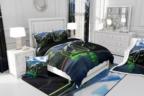 Erosebridal 3D Kids Boys Sports Car Comforter Set Twin Size Green Race Car Bedding for Kids Teen Boy Room Decor Boys Racing Cars Wheel Quilt Set 1 Comforter with 1 Pillowcase Girls Sports,Luxury Soft