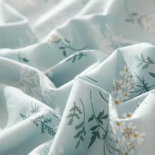 Garden Style Boho Floral Comforter Set Queen Size Fluffy Soft Botanical Blue Flowers Leaves Floral Bedding Comforter Set for Girls Women Vintage Flowers Comforter with 2 Pillowcases All Seasons
