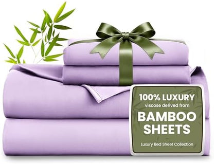 Love's cabin 4 Piece King Size Sheet Set, 100% Rayon Derived from Bamboo, Cooling & Breathable, Soft Silky Deep Pocket up to 16", Hotel Luxury Bedding for Hot Sleepers, Lavender