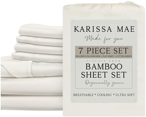 KARISSA MAE 7 Piece Luxury Bamboo Viscose Split King Sheets, FSC Certified