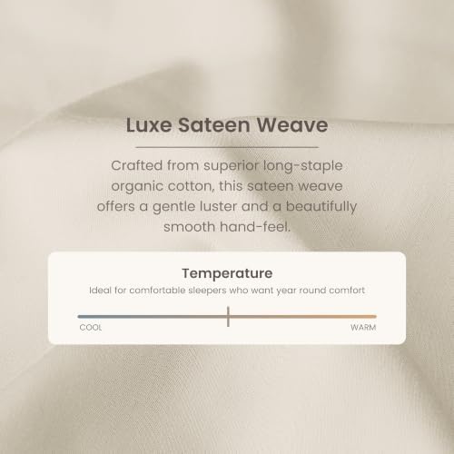 BIOWEAVES 100% Organic Cotton Sheets, 300 Thread Count 4-Piece GOTS Certified Bed Sheet Set Fits Mattress Upto 17" Deep Pocket, Soft & Silky Sateen Weave (Queen, Undyed Natural)