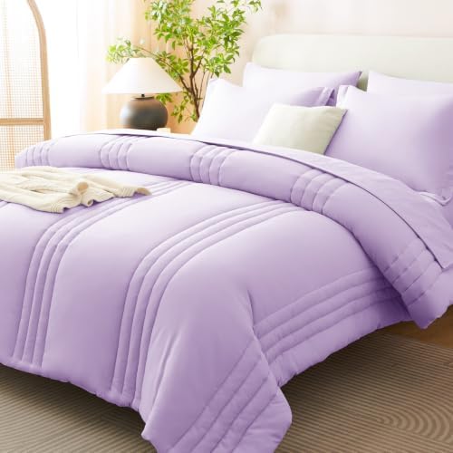 CozyLux King Size Comforter Set Lavender- 7 Pieces Bed in a Bag