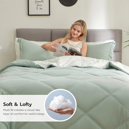 Joiedomi California King Comforter Set with Sheets Sage Green, 7 Pieces Bedding Set with 1 Down Alternative Comforter, 1 Flat Sheet, 1 Fitted Sheet, 2 Pillowcases and 2 Pillow Shams, Bed in a Bag