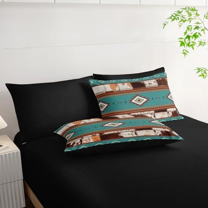 AILONEN Ethnic Cowhide Pattern Comforter Set Queen,7-Piece Soft Bed in a Bag,Western Cow Fur Comforter & Fitted Sheet & Flat Sheet & 2 Pillowcases,2 Pillow Shams for Bedroom