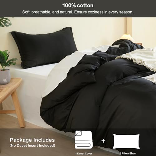 Duvet Cover Set Twin Size 100% Organic Cotton Pirate Black, SAPHREAS 2 Pcs Soft Bedding Comforter Cover with Zipper Closure & Corner Ties, Comforter Not Included