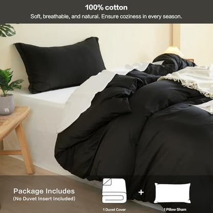 Duvet Cover Set Twin Size 100% Organic Cotton Pirate Black, SAPHREAS 2 Pcs Soft Bedding Comforter Cover with Zipper Closure & Corner Ties, Comforter Not Included